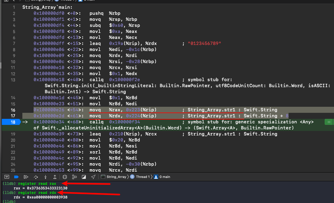 用汇编代码分析swift语言的string 和 array的底层结构