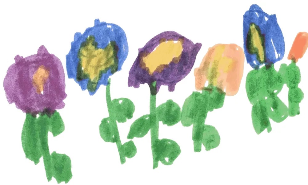 孩子的蜡笔画：五彩花朵