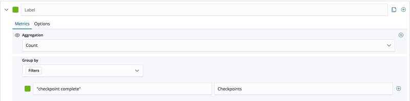 Screenshot of the Filters fields with “checkpoint complete” and “Checkpoints" entered.