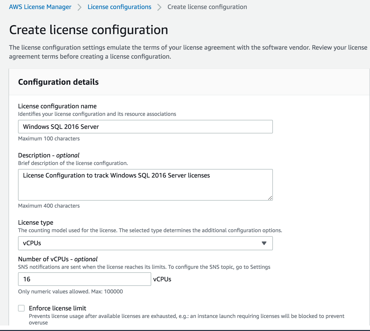 Mechanisms to govern license usage with AWS License Manager 