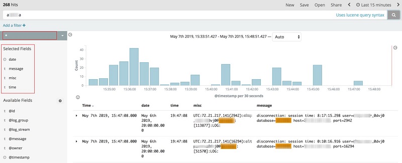 Screenshot showing populated data from selecting a specific database.