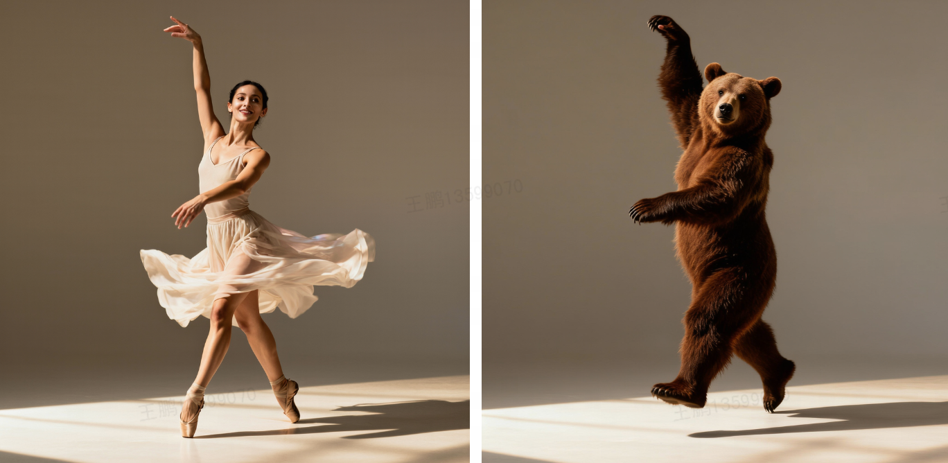 prompt：将人物变为棕色的熊，保持相同的姿态