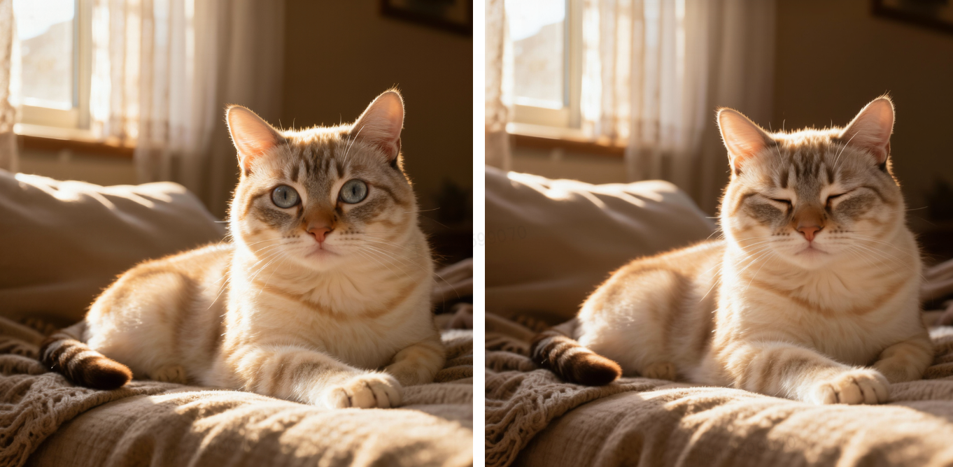 prompt：让猫闭上眼睛