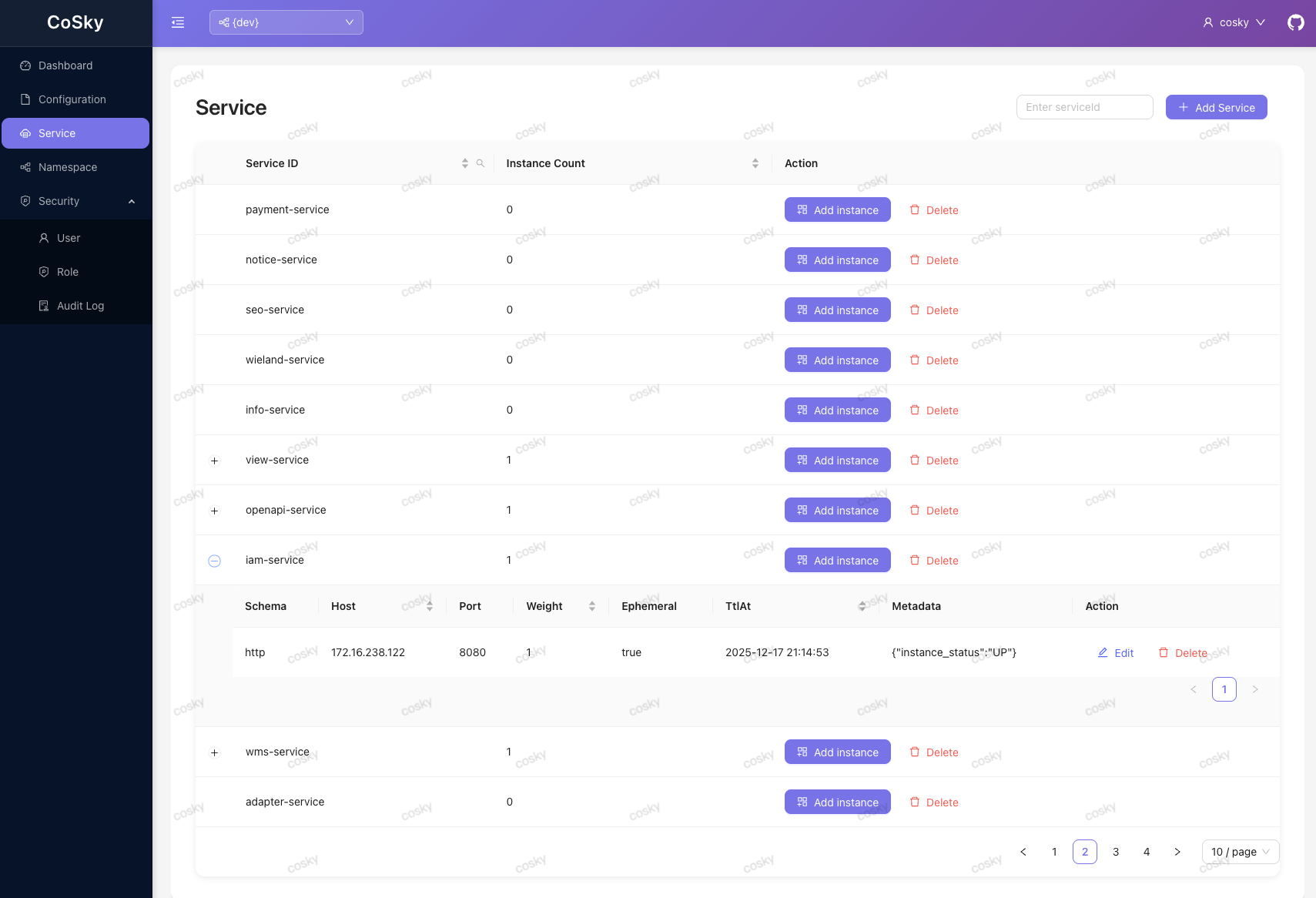 CoSky-Dashboard-service