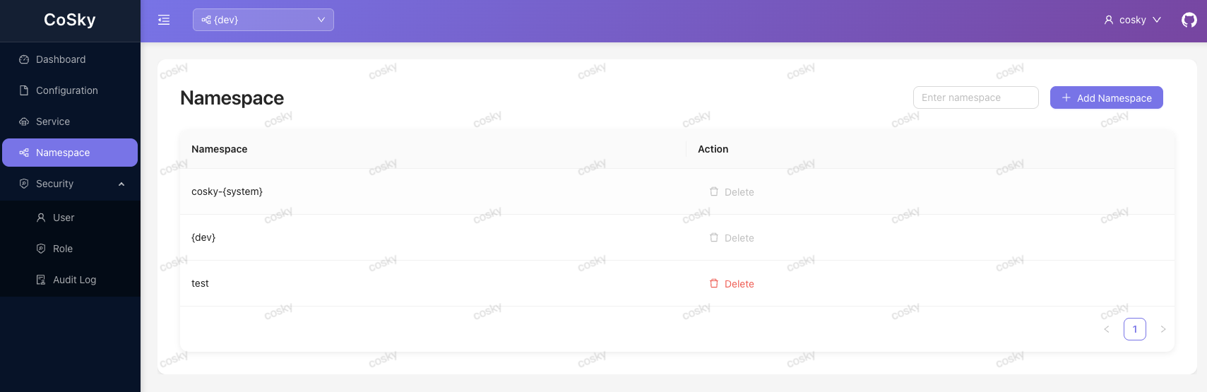 CoSky-Dashboard-namespace
