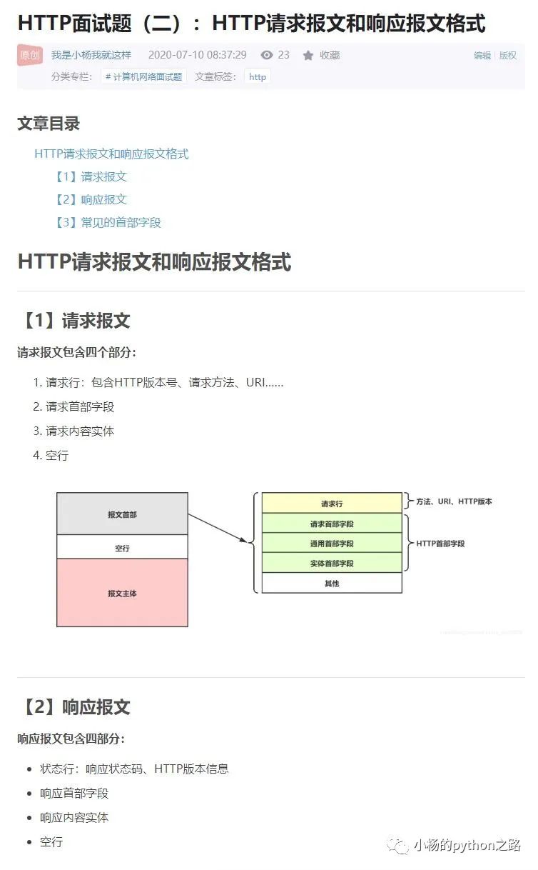 HTTP面试题（二）：HTTP请求报文和响应报文格式 