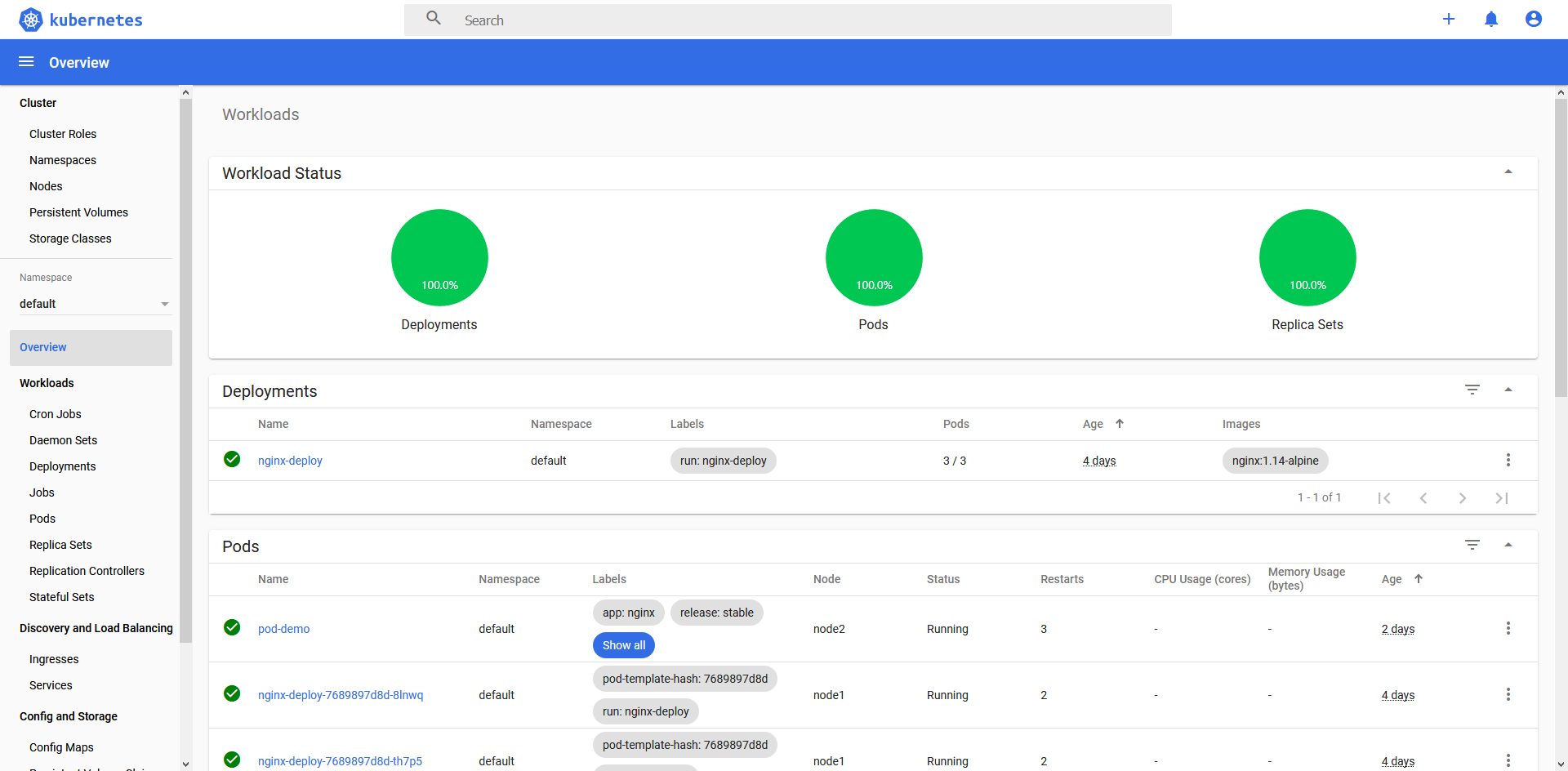 dashboard运行界面