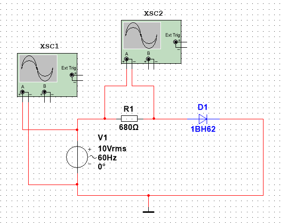 multisim基础二极管使用示波器观察其单向导通特性