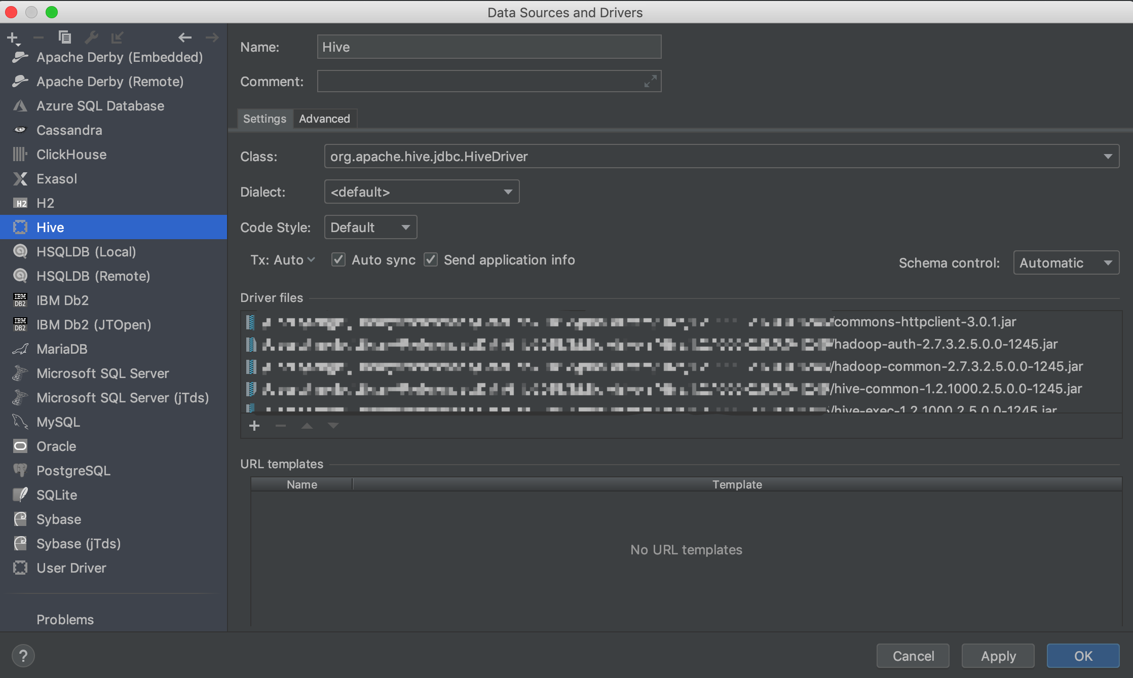 datagrip hive jdbc configuration