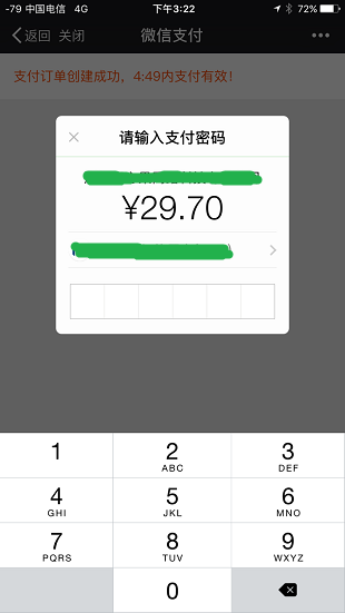 用户确认支付,输入密码