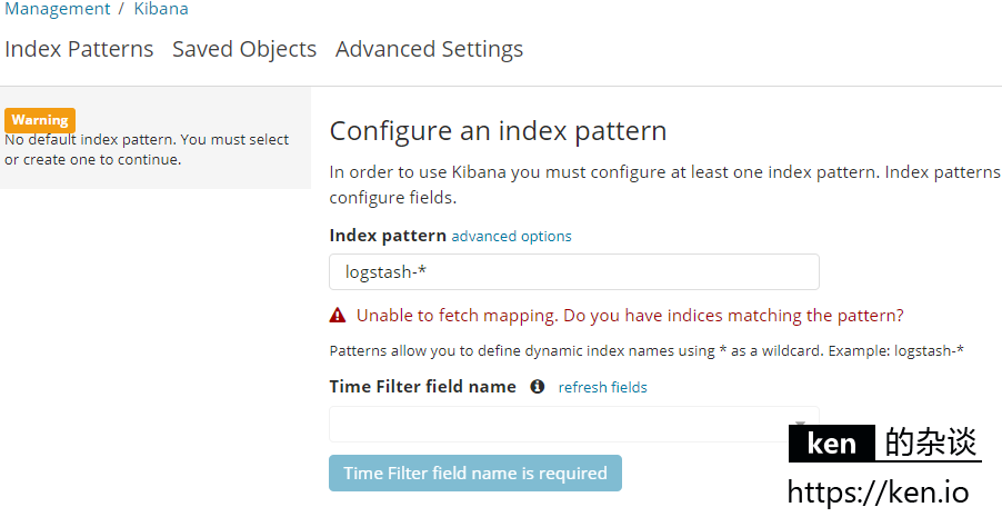 Unable to fetch mapping. Do you have indices matching the pattern