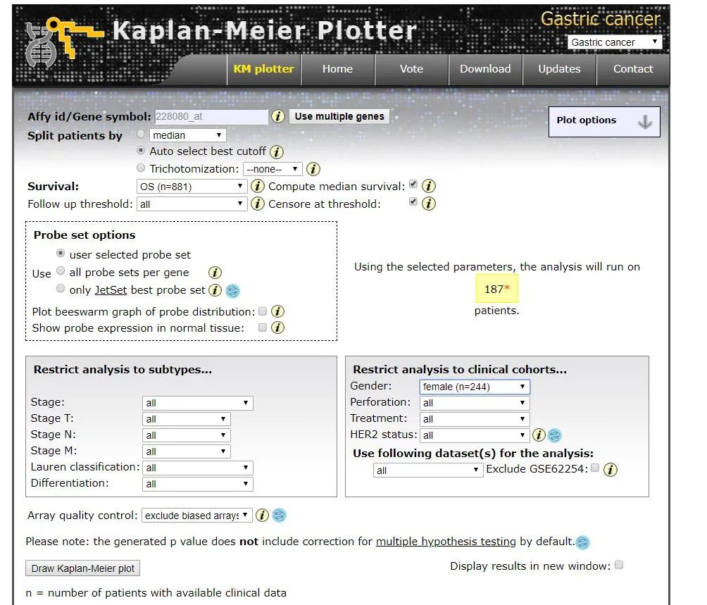 KM plotter生存分析和相关性分析（临床意义） 