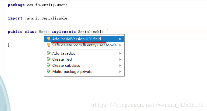 IntelliJ IDEA生成 Serializable 序列化 UID 的快捷键 