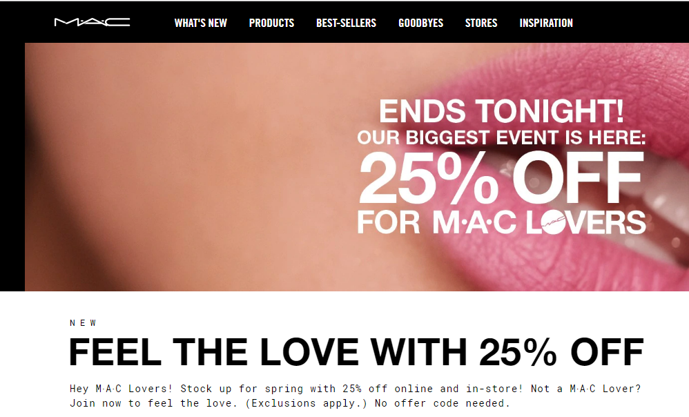 MAC网站导航促销信息