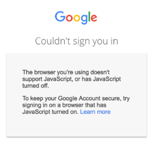 用户浏览器如果禁用 JavaScript，谷歌将不再允许其登录
