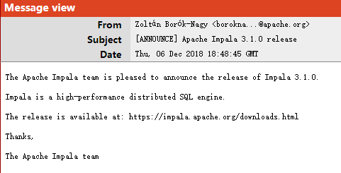 Apache Impala 3.1.0 发布，高性能的分布式  <a href='https://www.codercto.com/topics/18630.html'>SQL</a>  引擎