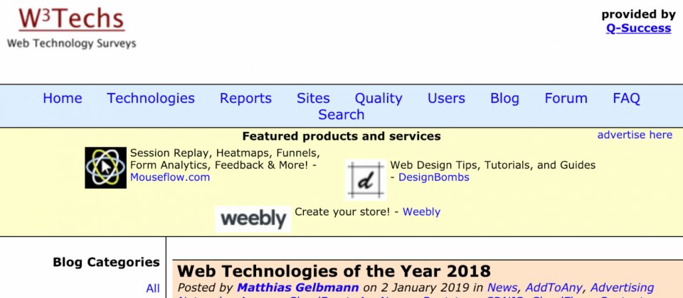 W3techs网页技术：Ruby将服务器端程序语言迅速成长