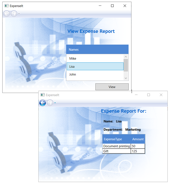 ExpenseIt 示例屏幕快照