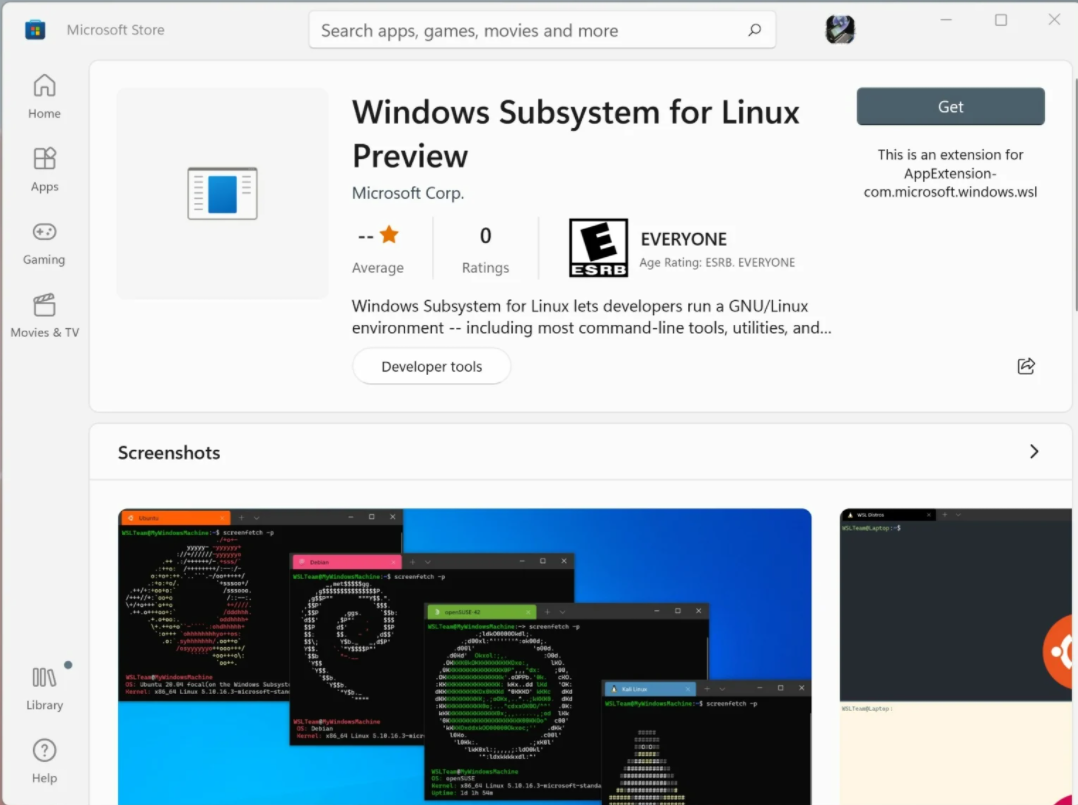 WSL 在 Windows 11 的应用商店中发布