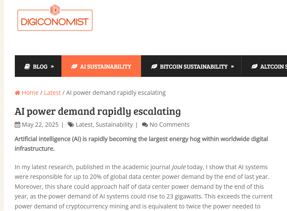 人工智能能耗有望在 2025 年底超越比特币挖矿