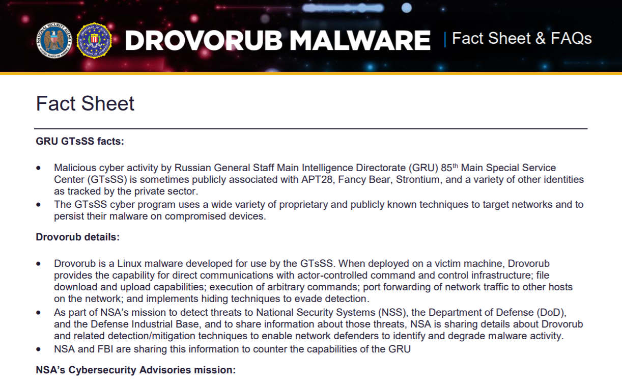 FBI、NSA 发联合安全警告：俄罗斯黑客使用新型 Linux 恶意软件进行攻击