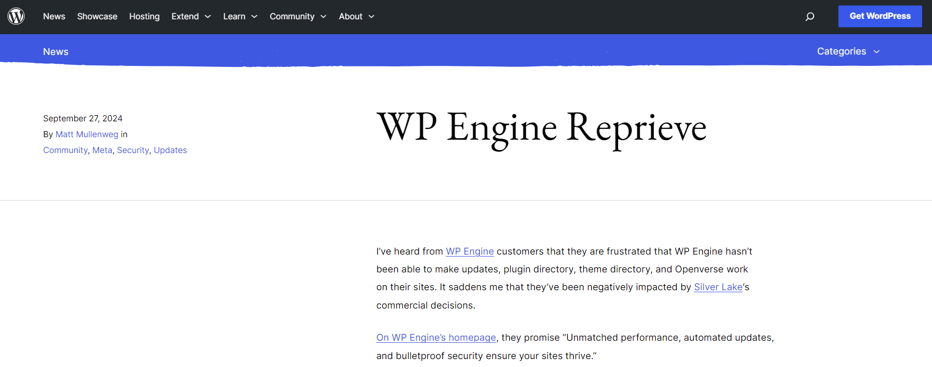 WordPress.org 暂时解除对 WP Engine 的禁令插图