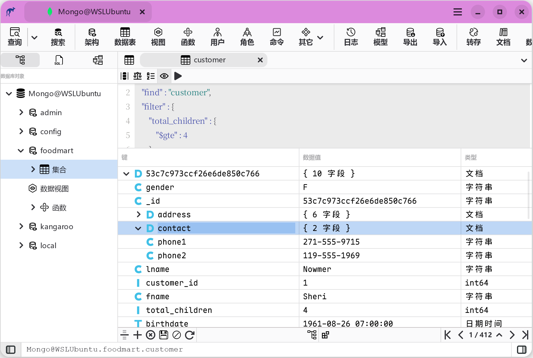 MongoDB 集合对象树视图