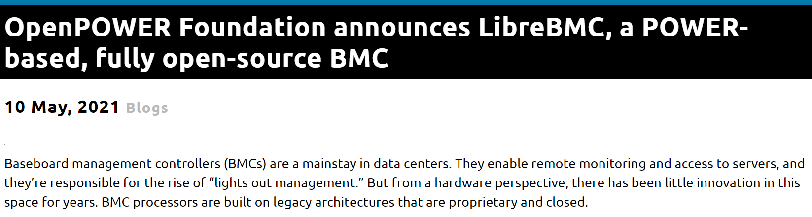 OpenPOWER 基金会宣布成立开源项目 LibreBMC