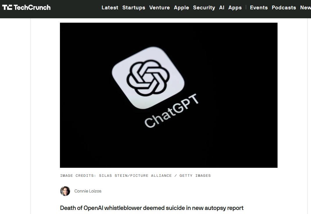 最新尸检报告认定 OpenAI“吹哨人”死因为自杀