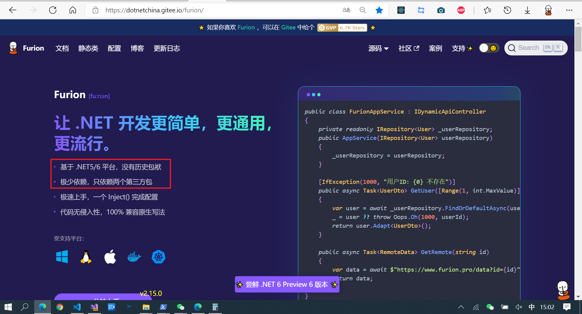 学 .NET 没有理由不用 Furion，v2.15 发布