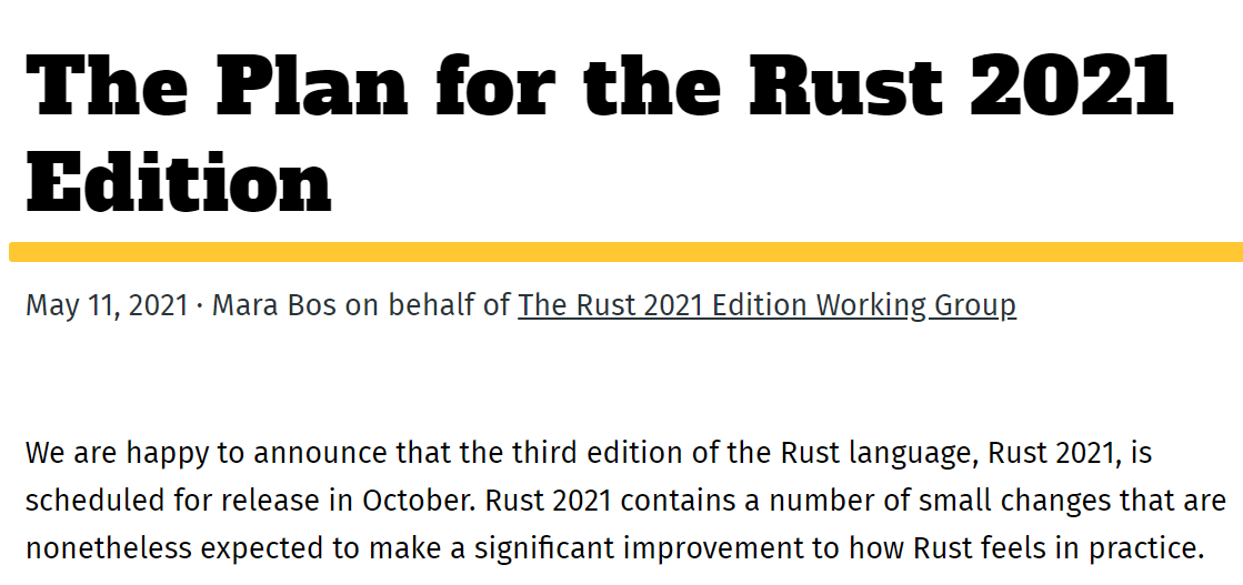 Rust 2021 版本计划发布