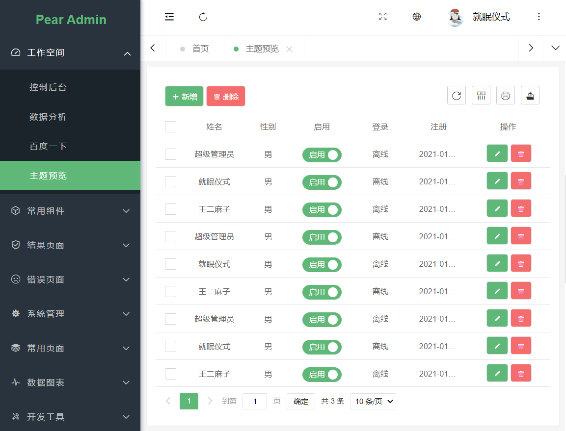 Pear Admin Layui 3.5.0.Release 正式发布，新增全局主题，数据菜单