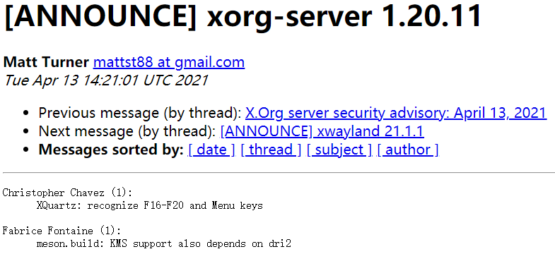 X.Org Server 1.20.11 发布