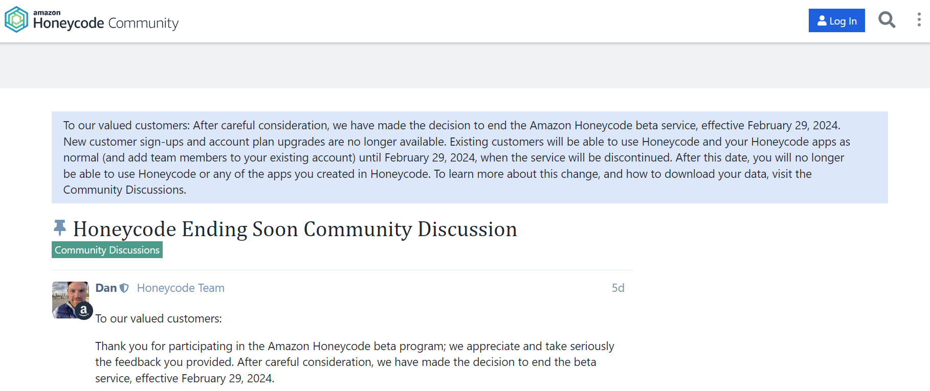 AWS 弃用低代码 Honeycode 服务