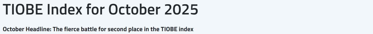 TIOBE 10 月榜单：C、C++ 和 Java 争夺第二名