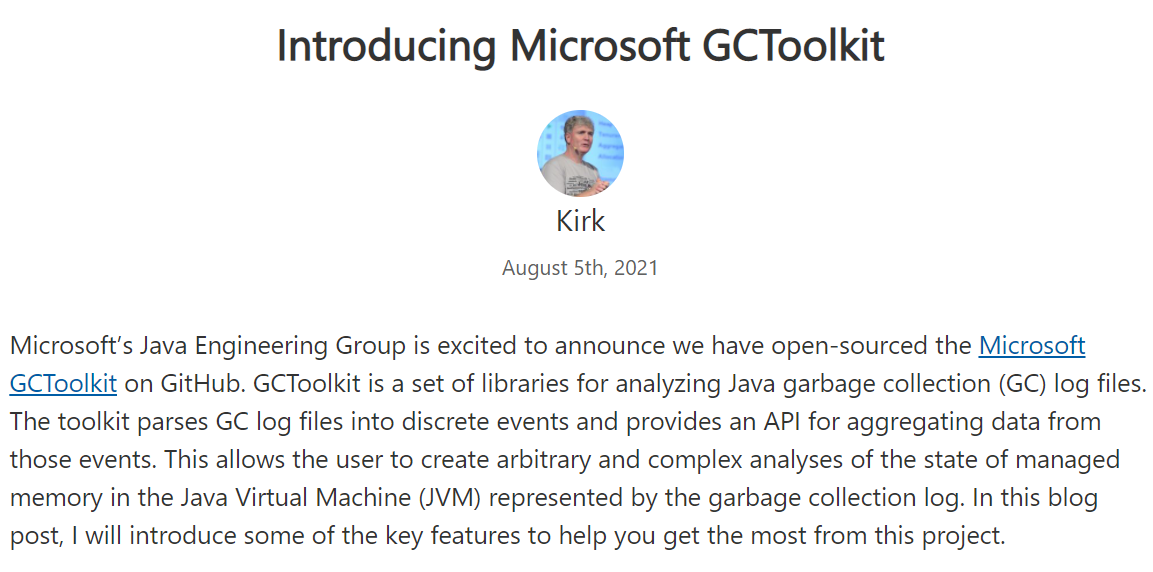 微软开源 GCToolkit，用于解析 GC 日志的工具