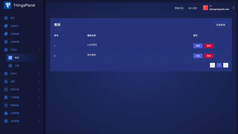 开源物联网平台 ThingsPanel 0.5.4 发布，新增看板，美观快速