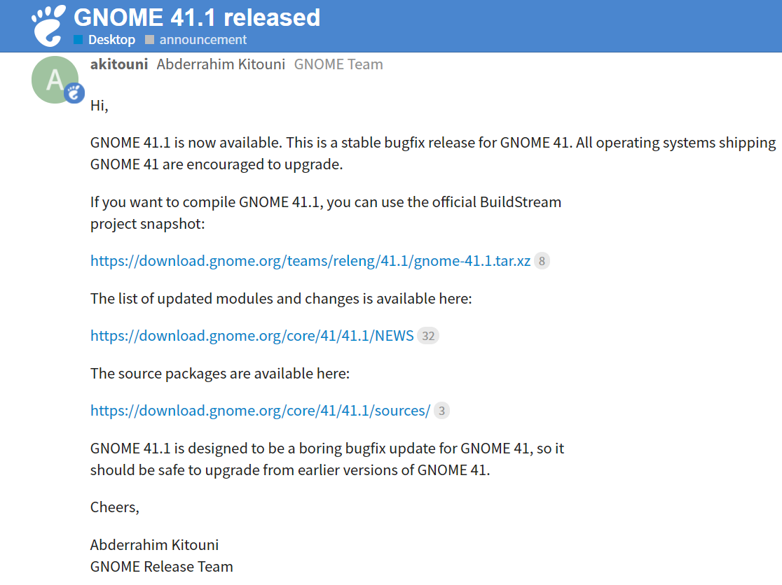 GNOME 41.1 发布