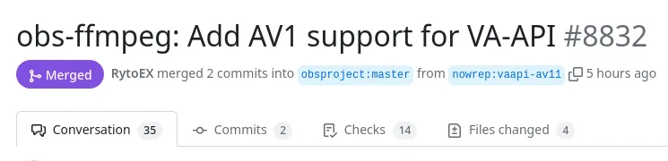 OBS Studio 支持 FFmpeg VAAPI AV1 编码器