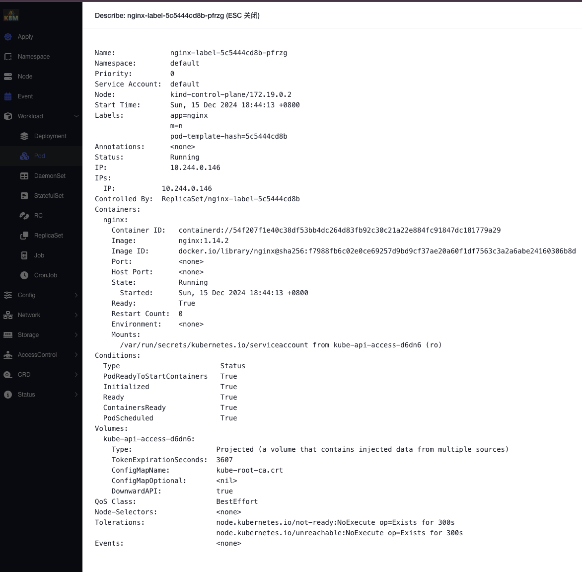 k8M 新增资源 Describe 功能，保持与 kubectl 显示格式一致，方便快捷插图