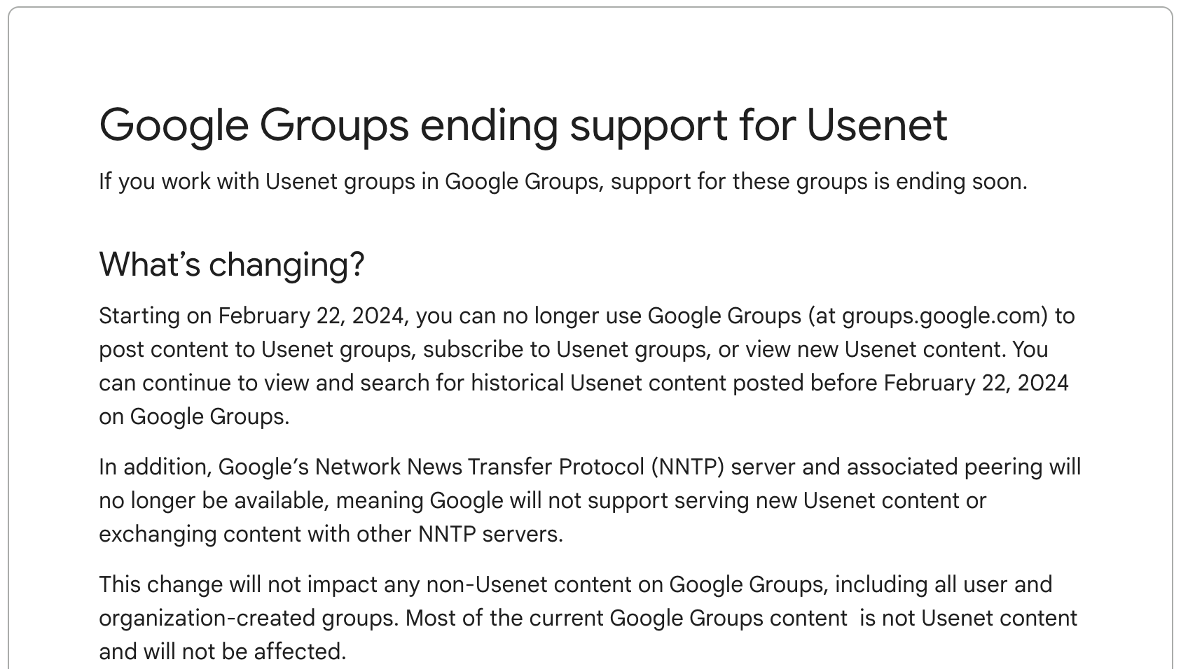 Google Groups 停止支持 Usenet