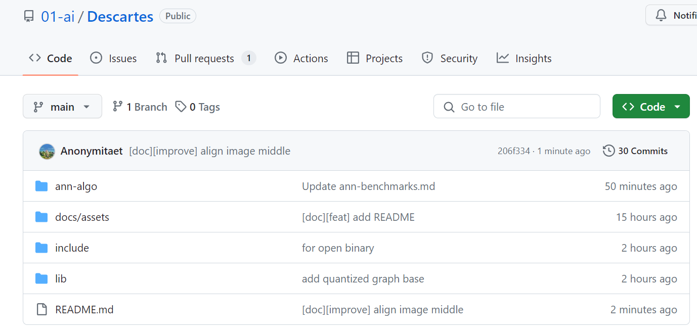 零一万物开放笛卡尔向量数据库搜索内核，免费商用