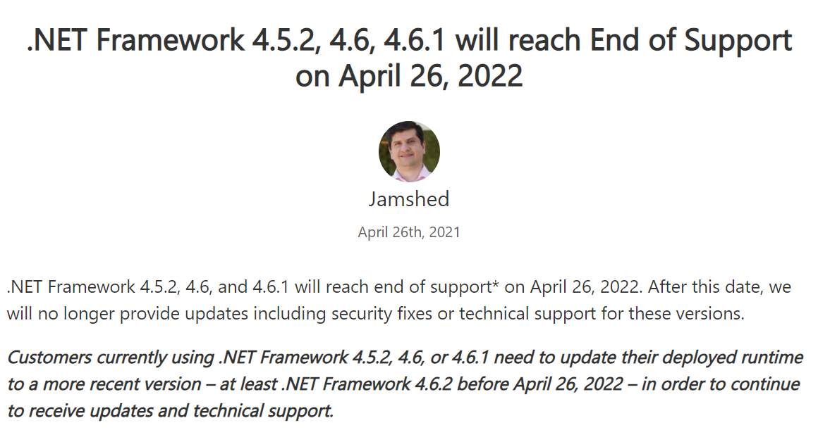 Microsoft 宣布将停止支持多个 .NET Framework 版本