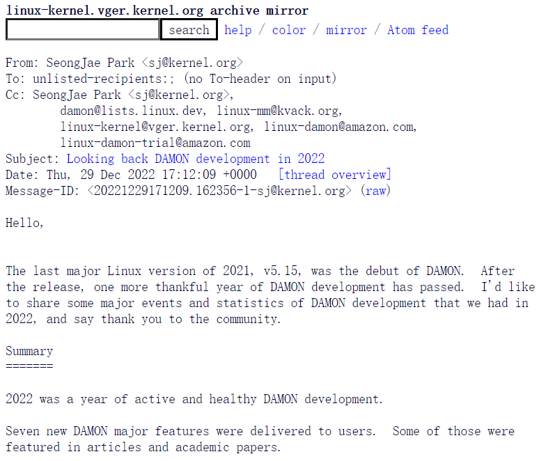 亚马逊总结 2022 年 DAMON 在 Linux 内核中的发展