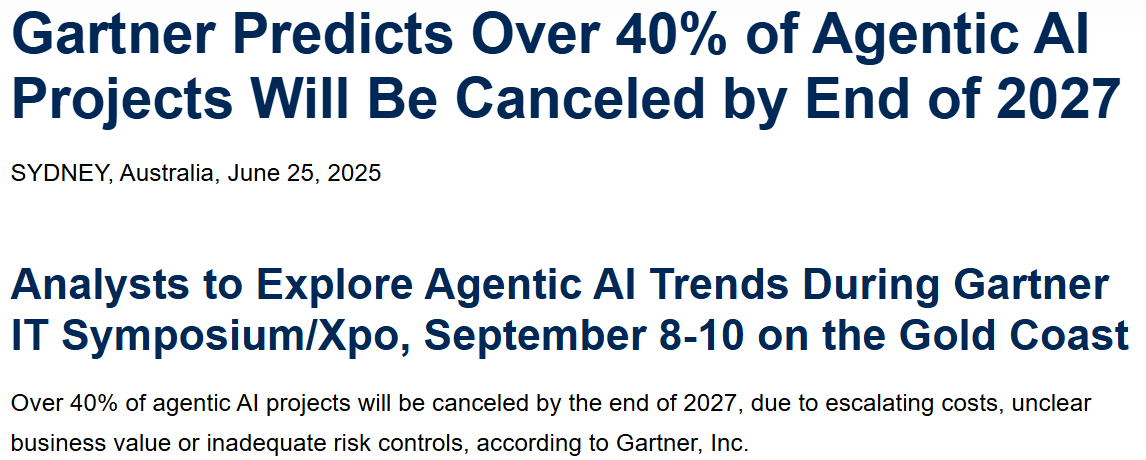 Gartner：超 40% 的 AI 智能体项目活不过两年