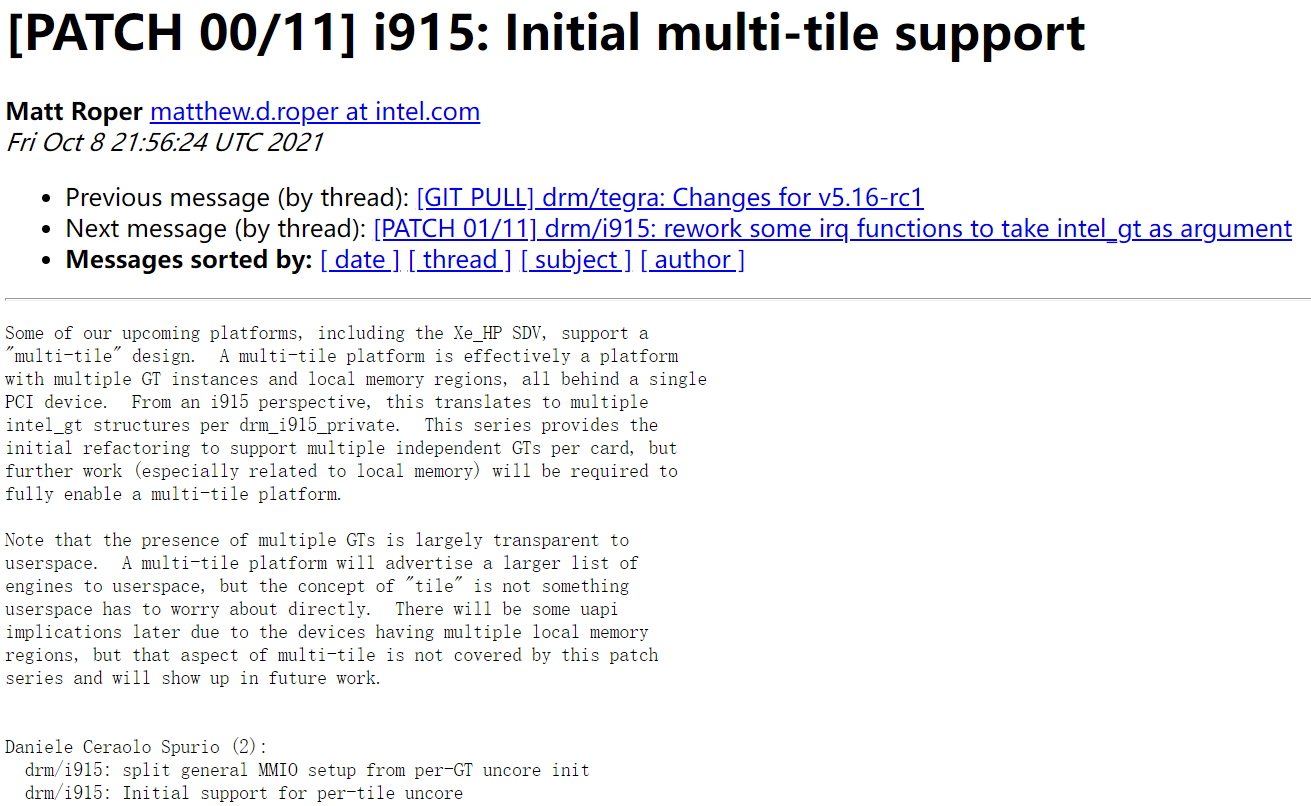 英特尔为 Linux 图形驱动的 multi-tile 硬件支持做准备