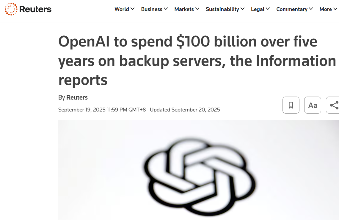 ​OpenAI 计划未来五年追加 1000 亿美元服务器投资