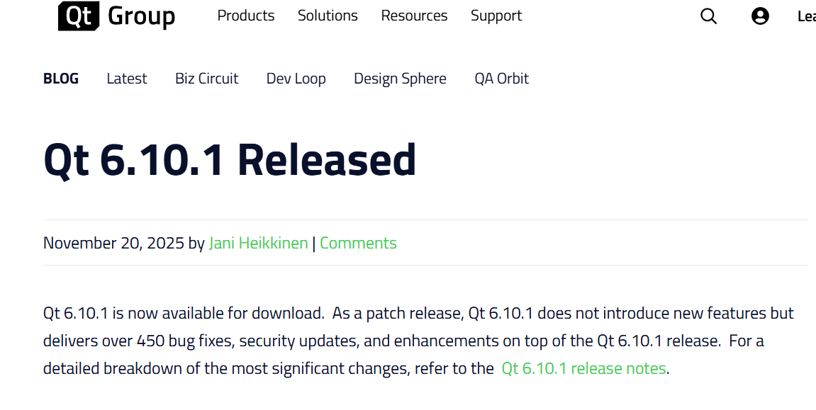 Qt 6.10.1 发布
