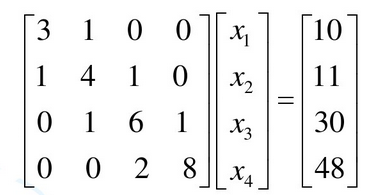 方程组 ax=d, 其中 a是三对角阵,如果输入的不是三对角矩阵就会报错 %