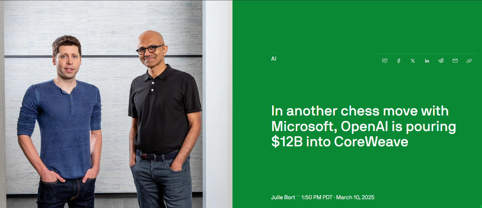 与微软关系进一步恶化，OpenAI 向 CoreWeave 注资 119 亿美元